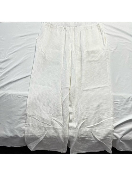 C By One Pants - C by One White Cotton Gauze Wide Leg Pants Plus Size 3X